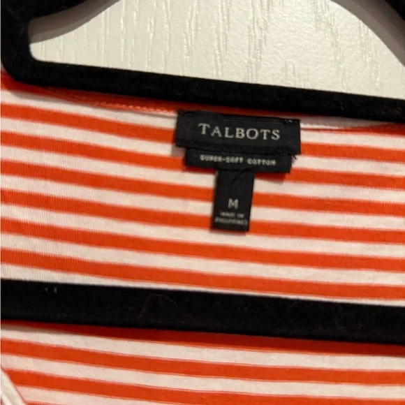 Talbots orange and White Striped Tee with Lace Neckline - Picture 3 of 3